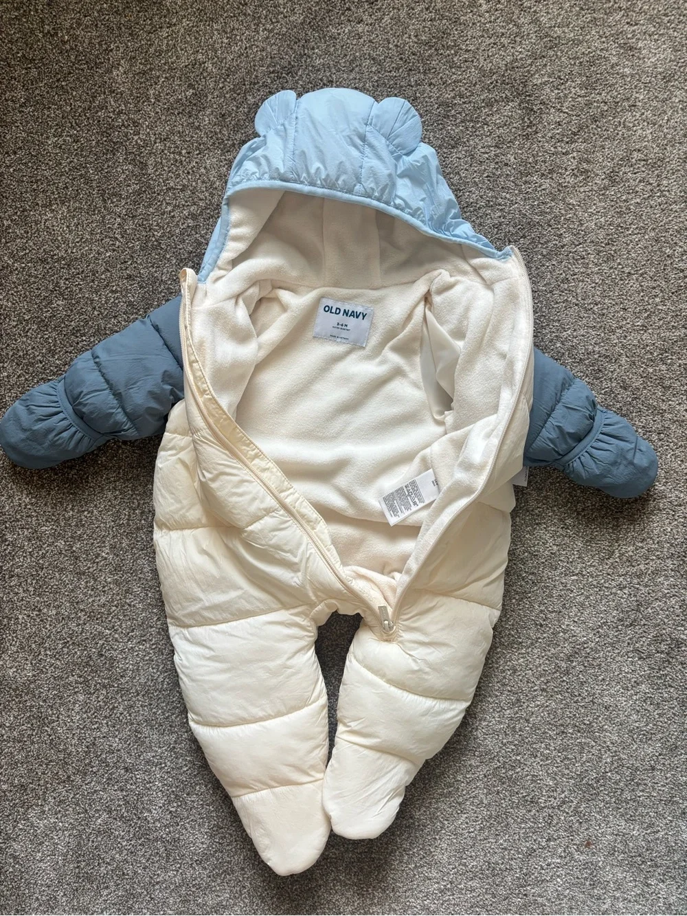 Old Navy Cream and Light Blue Quilted Baby Bunting
